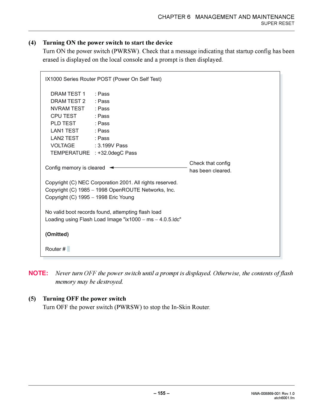 NEC NWA-008869-001 manual Turning on the power switch to start the device 