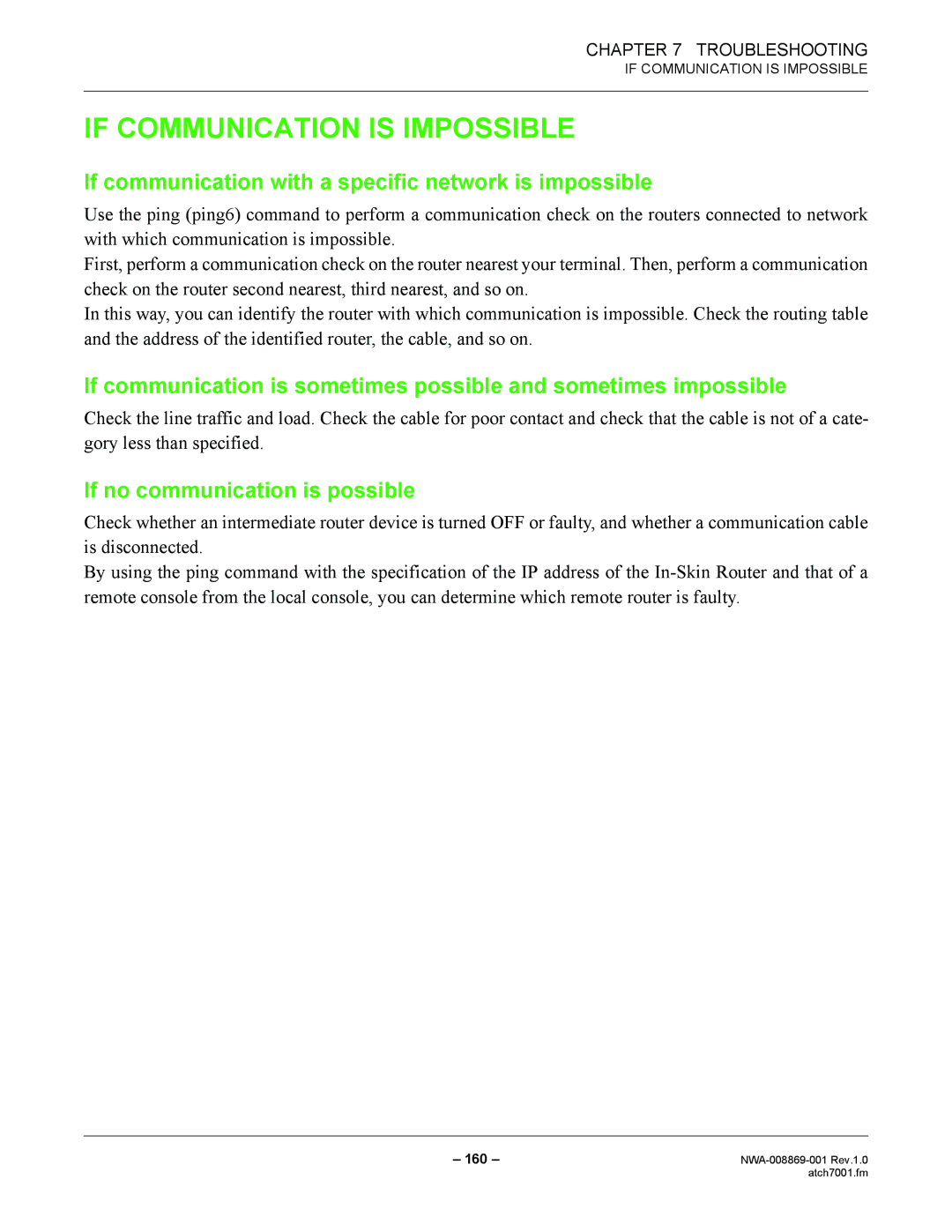 NEC NWA-008869-001 manual If Communication is Impossible, If communication with a specific network is impossible 