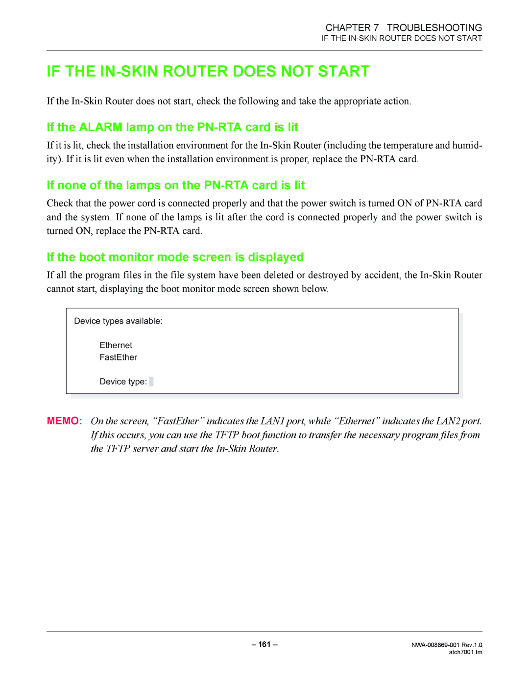 NEC NWA-008869-001 manual If the IN-SKIN Router does not Start, If the Alarm lamp on the PN-RTA card is lit 