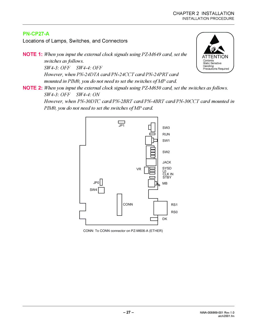 NEC NWA-008869-001 manual PN-CP27-A 