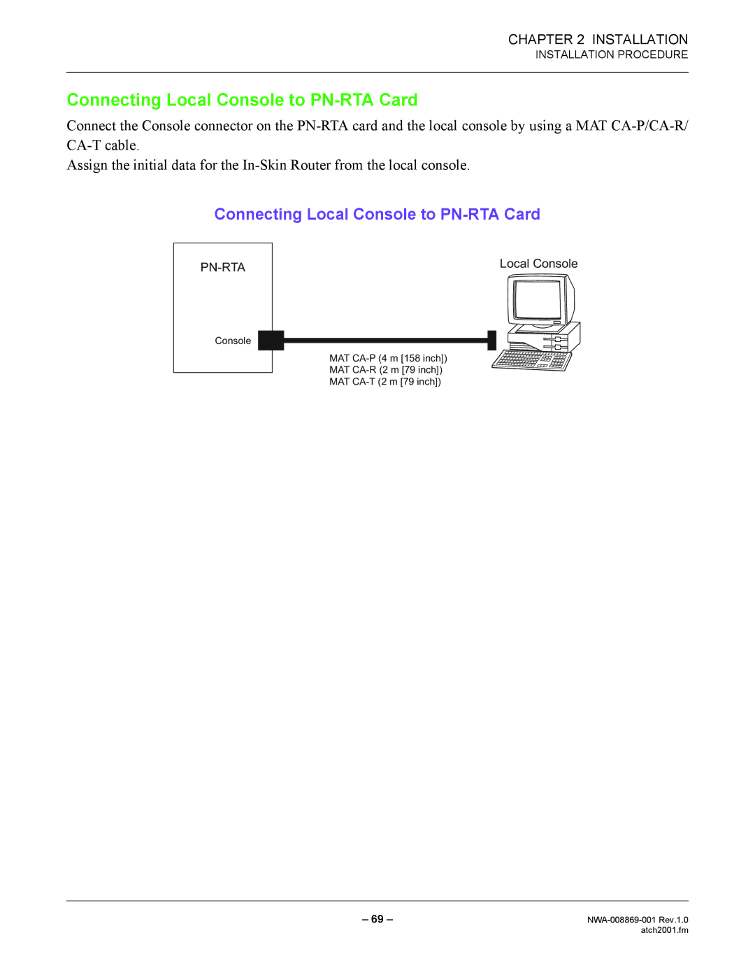 NEC NWA-008869-001 manual Connecting Local Console to PN-RTA Card 