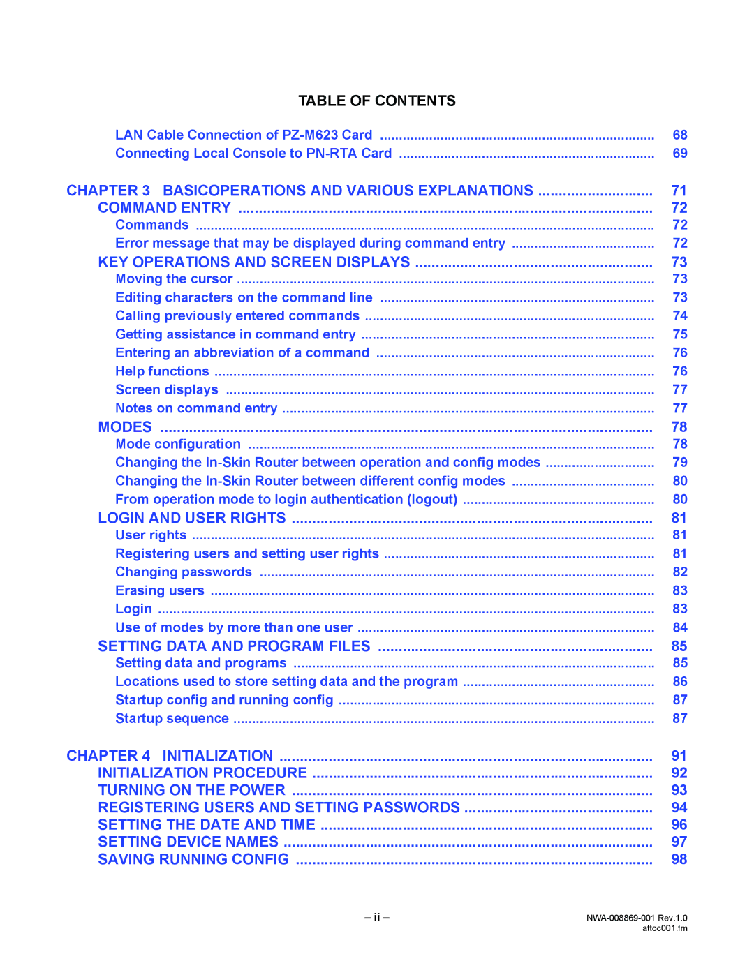 NEC NWA-008869-001 manual Table of Contents 