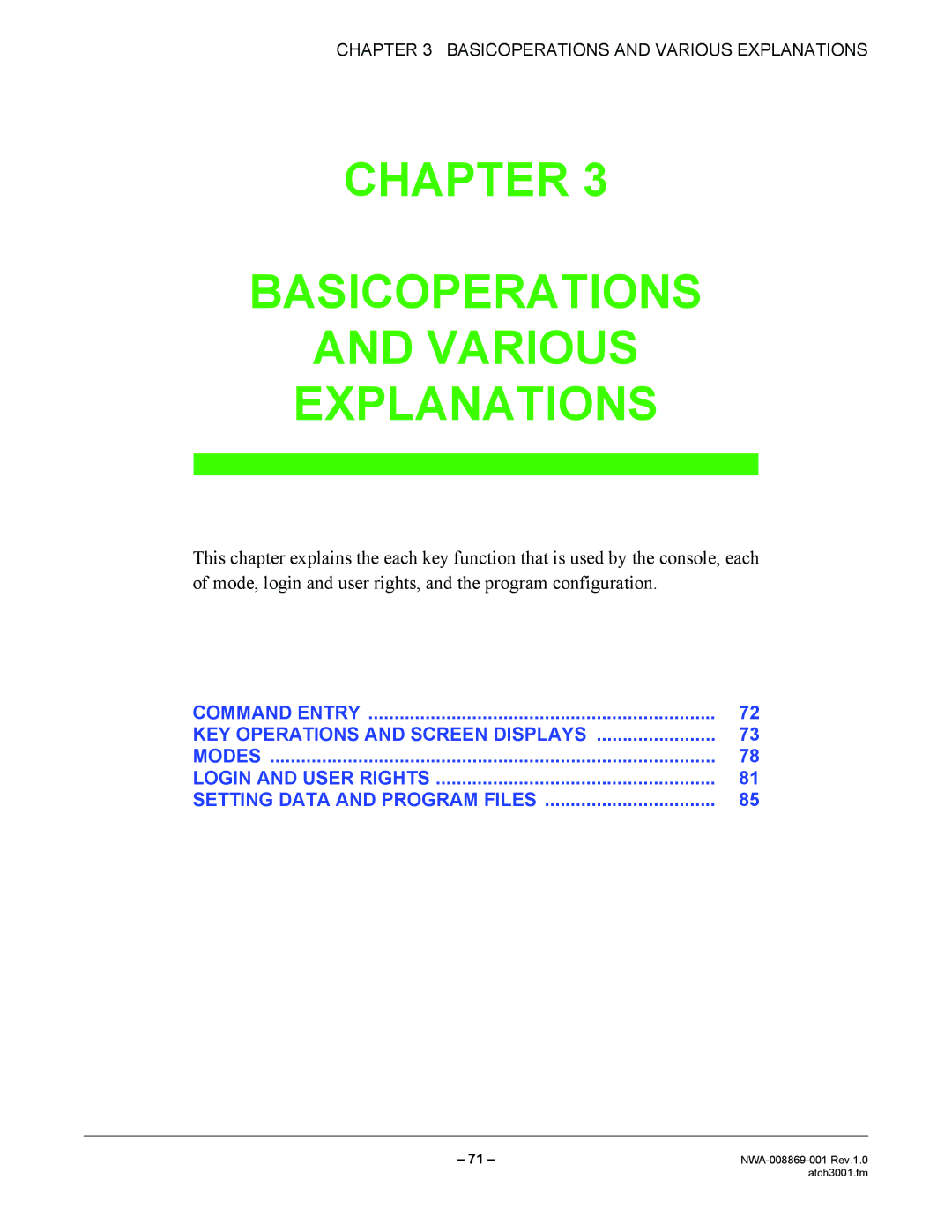 NEC NWA-008869-001 manual Chapter Basicoperations Various Explanations 