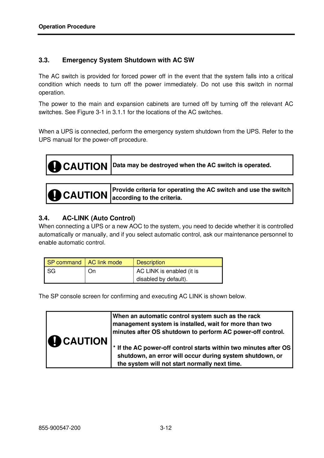 NEC NX7700i/5040H-32, TX7/i9610, NX7700i/5080H-32 operation manual Emergency System Shutdown with AC SW, AC-LINK Auto Control 