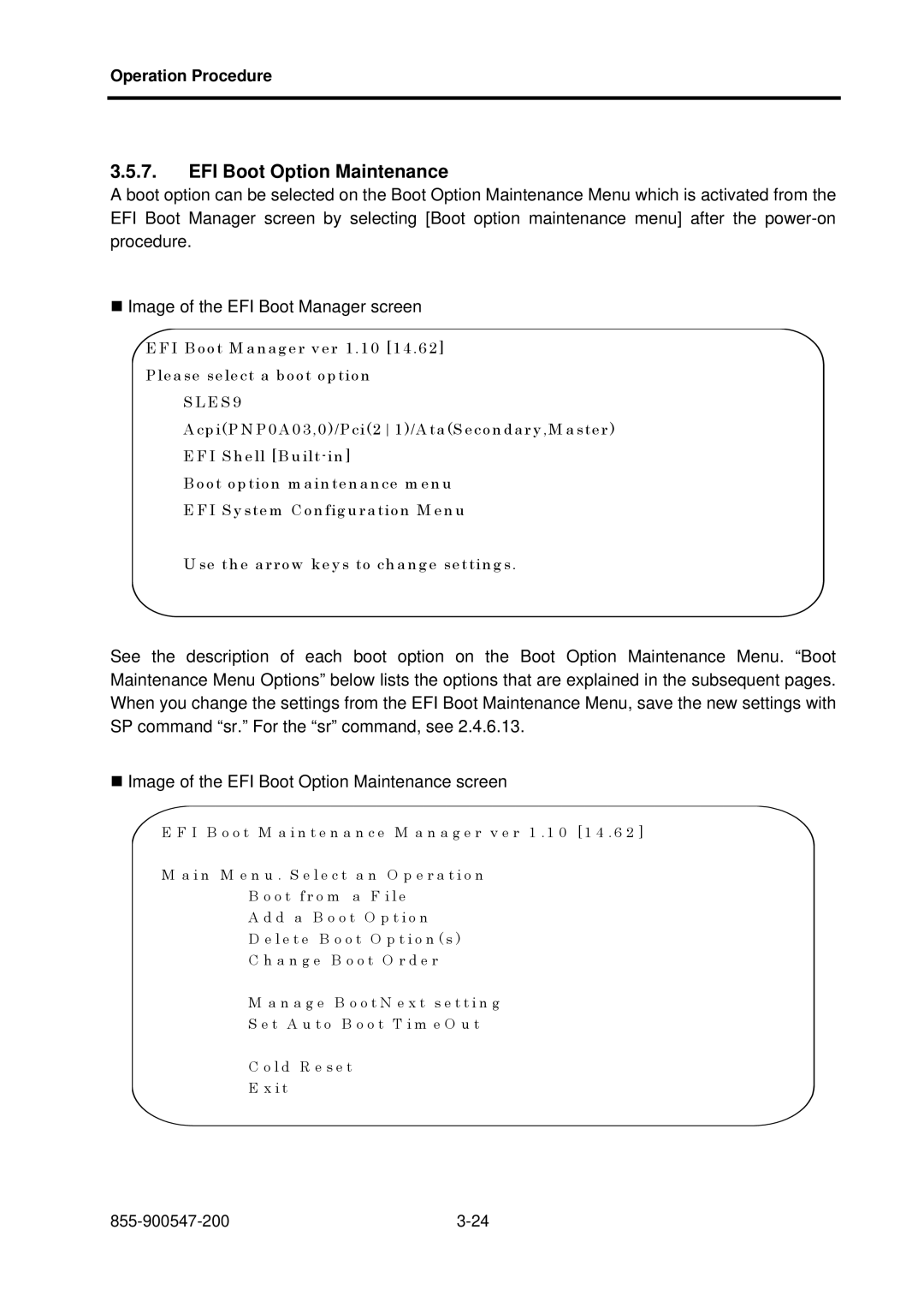 NEC NX7700i/5040H-32, TX7/i9610, NX7700i/5080H-32 operation manual EFI Boot Option Maintenance 