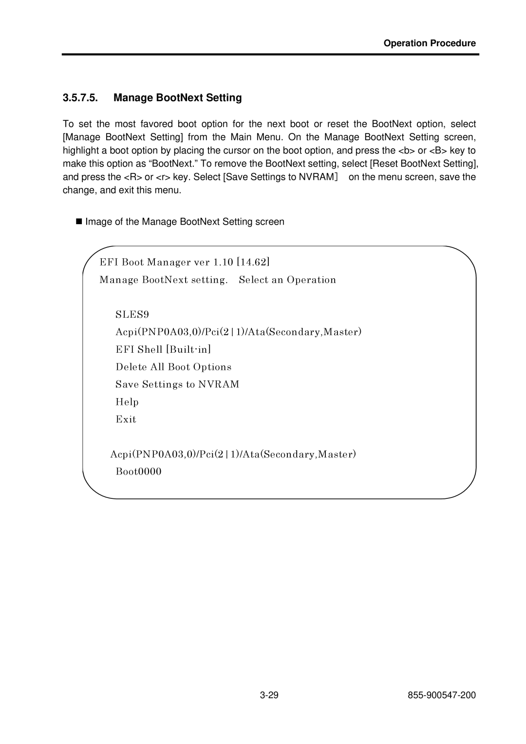 NEC NX7700i/5080H-32, NX7700i/5040H-32, TX7/i9610 operation manual Manage BootNext Setting 