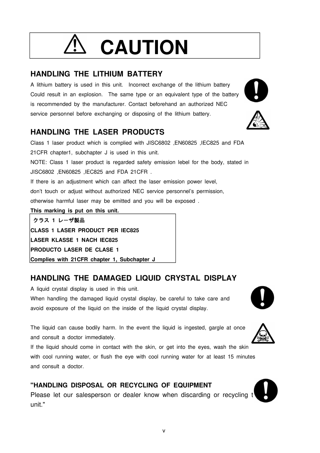 NEC NX7700i/5040H-32, TX7/i9610, NX7700i/5080H-32 operation manual Handling the Lithium Battery 