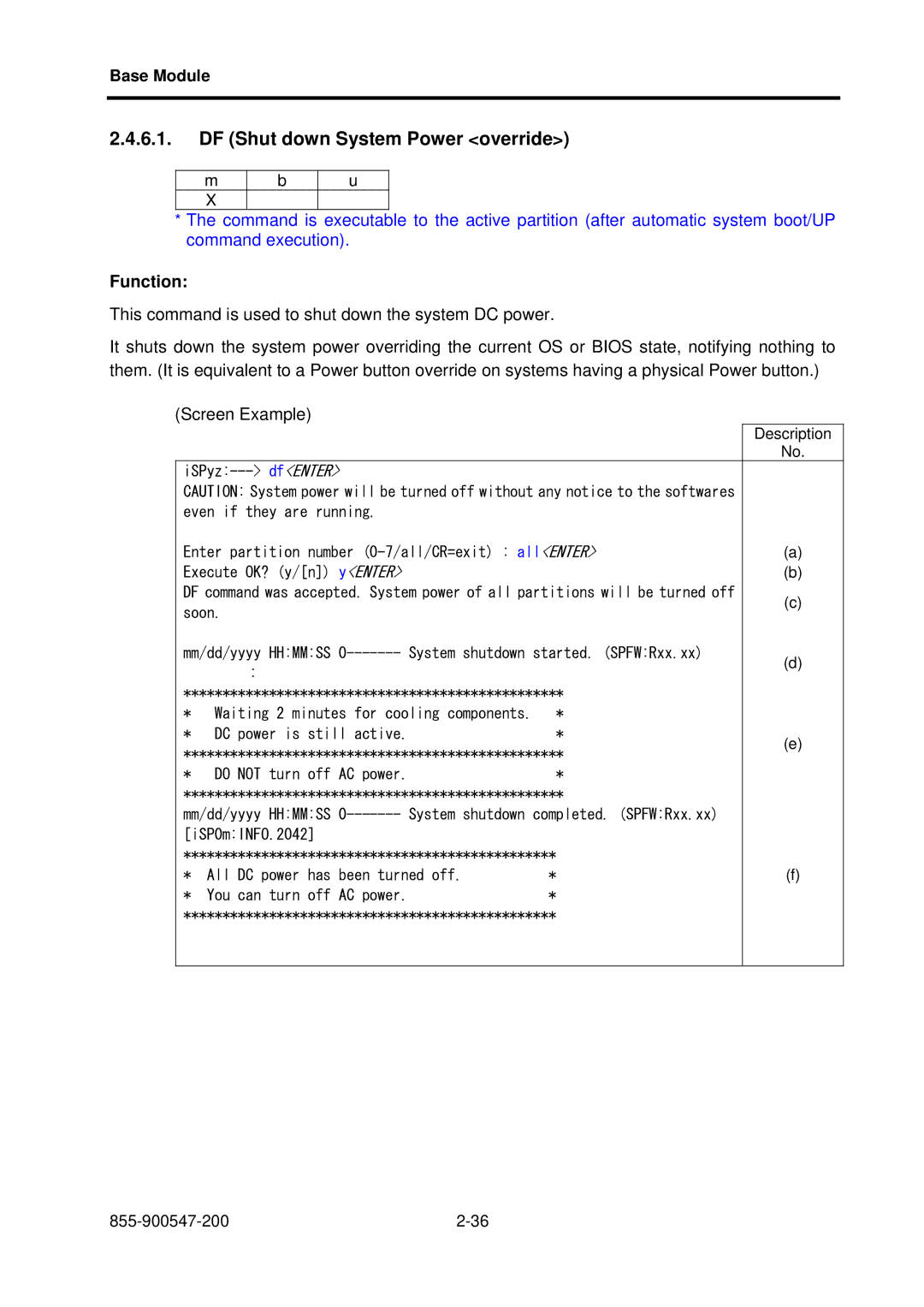 NEC NX7700i/5040H-32, TX7/i9610, NX7700i/5080H-32 operation manual DF Shut down System Power override, Function 