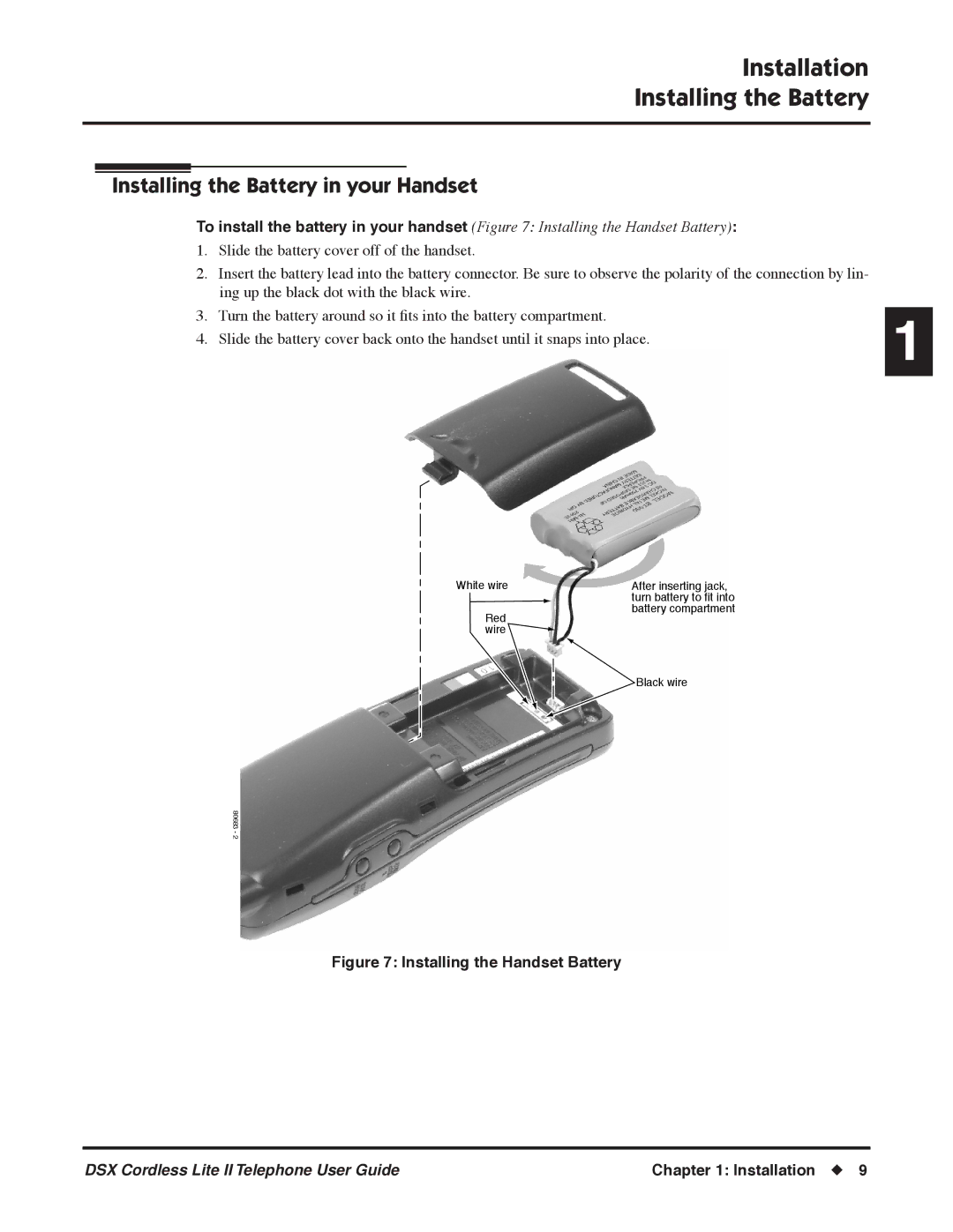 NEC N 1093092, P manual Installation Installing the Battery, Installing the Battery in your Handset 