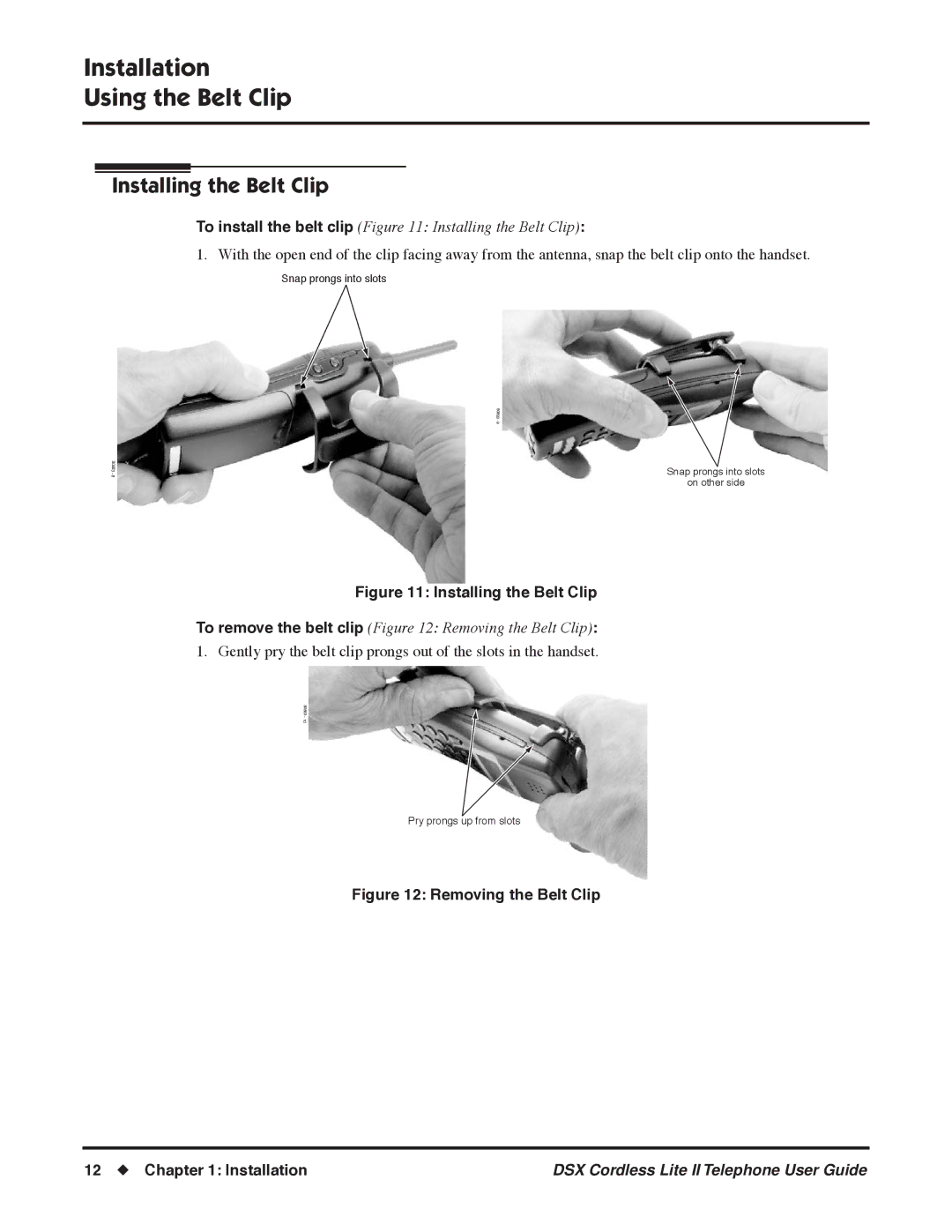 NEC N 1093092, P manual Installation Using the Belt Clip, Installing the Belt Clip 