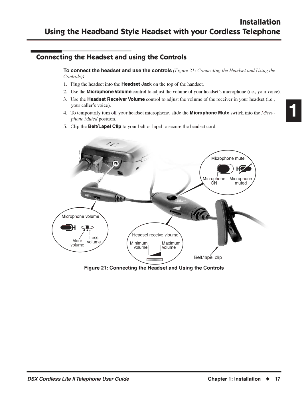 NEC P, N 1093092 manual Connecting the Headset and using the Controls, Connecting the Headset and Using the Controls 