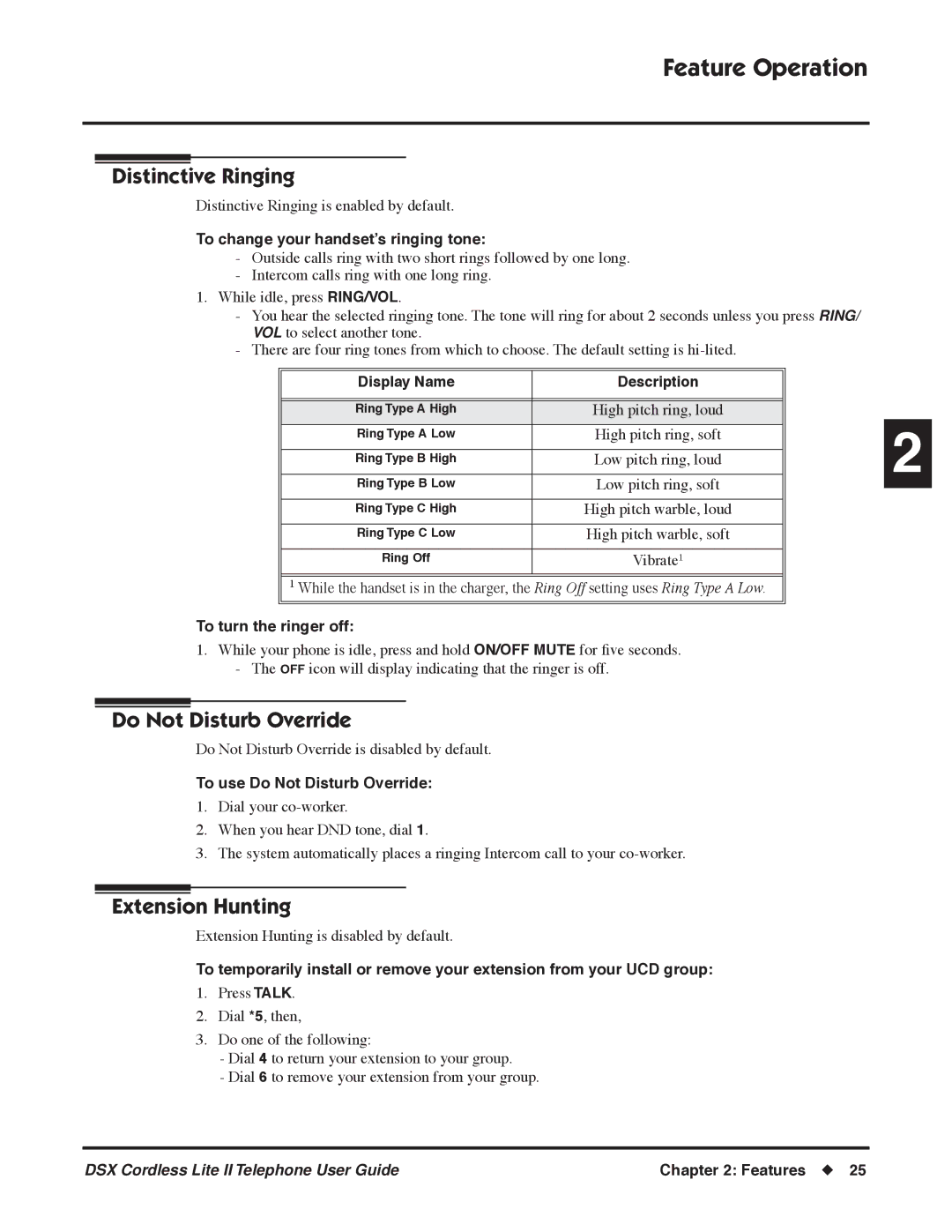 NEC P, N 1093092 manual Distinctive Ringing, Do Not Disturb Override, Extension Hunting 