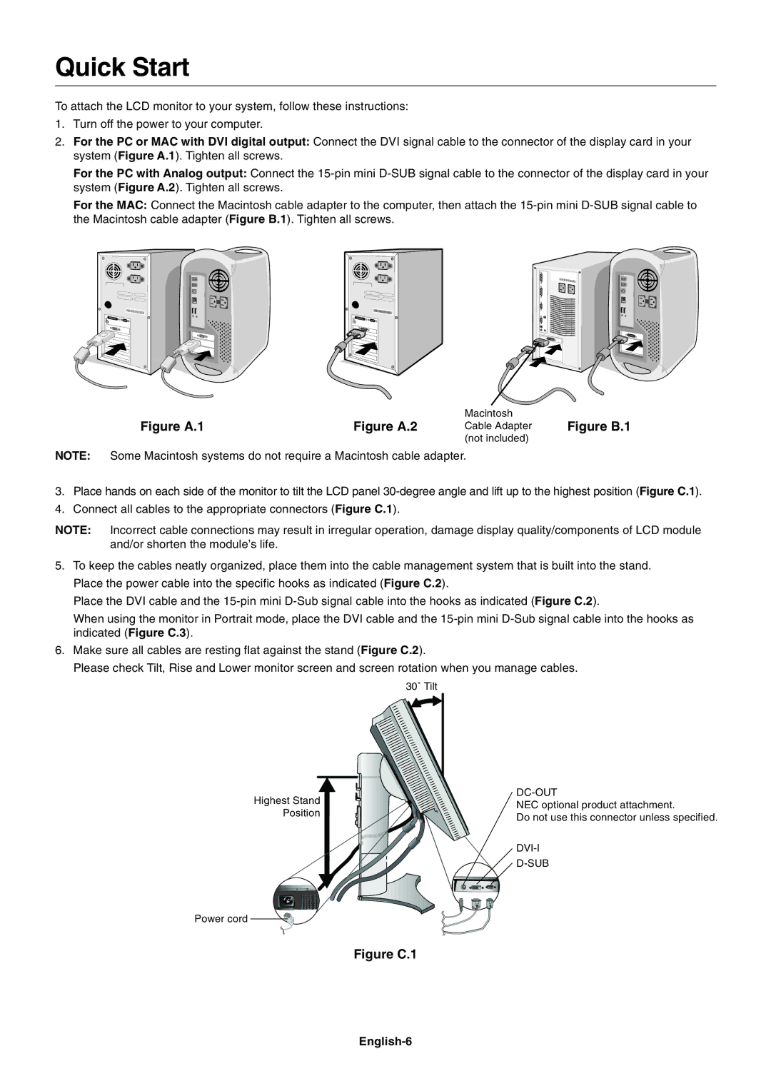 NEC P221W user manual Quick Start, English-6 