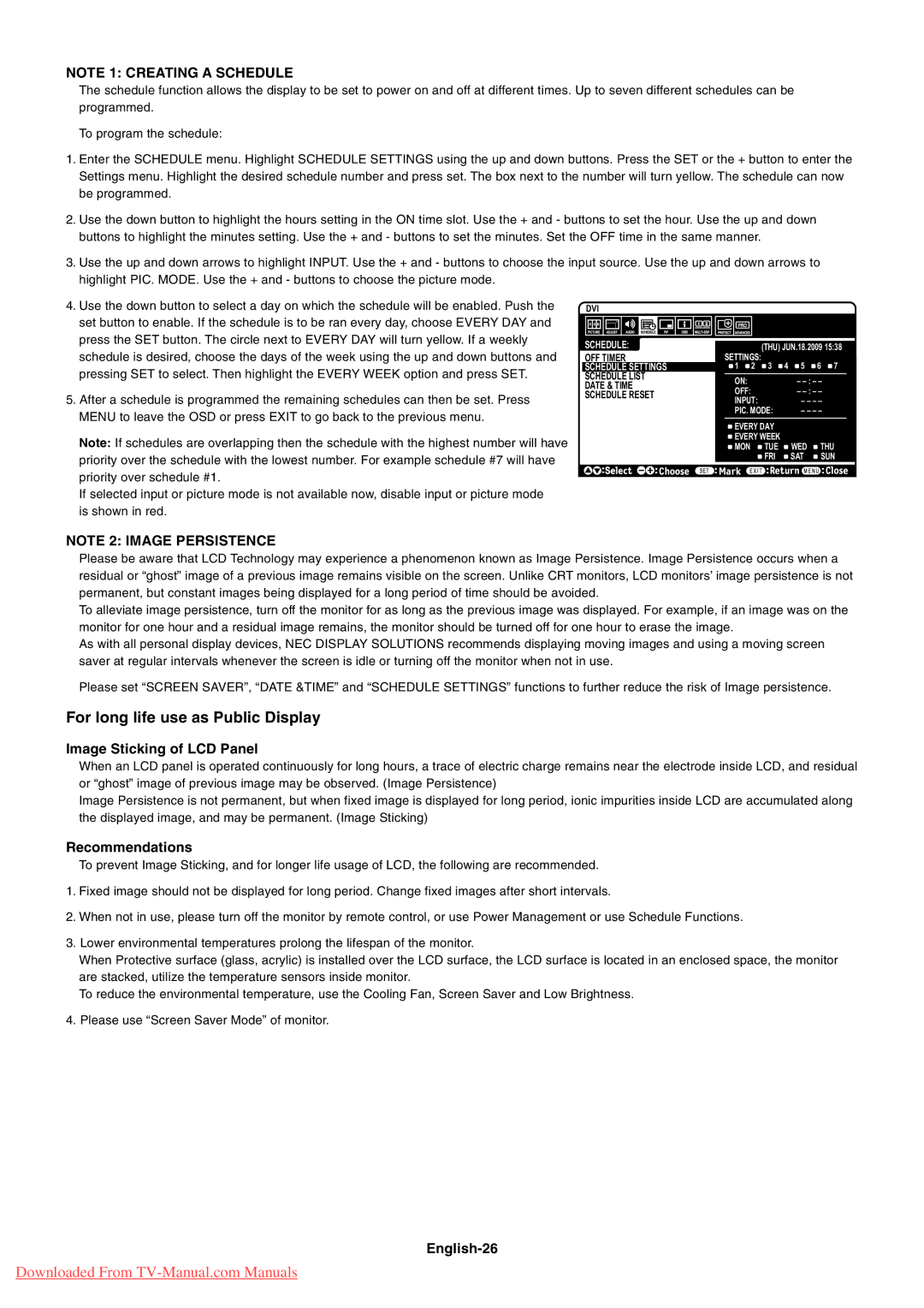 NEC P401, P461, P521 user manual Image Sticking of LCD Panel, Recommendations, English-26 