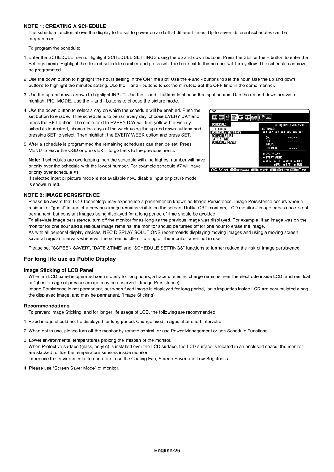 NEC P461 user manual Image Sticking of LCD Panel, Recommendations, English-26 