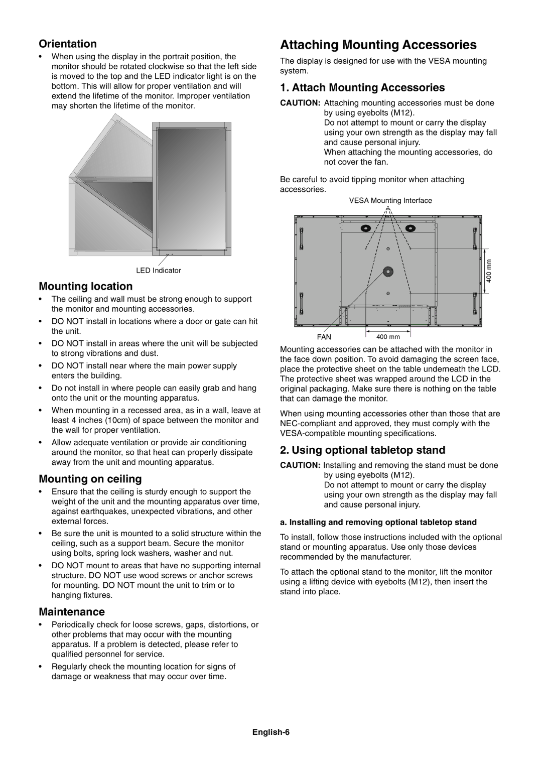 NEC P701AVT user manual Attaching Mounting Accessories 