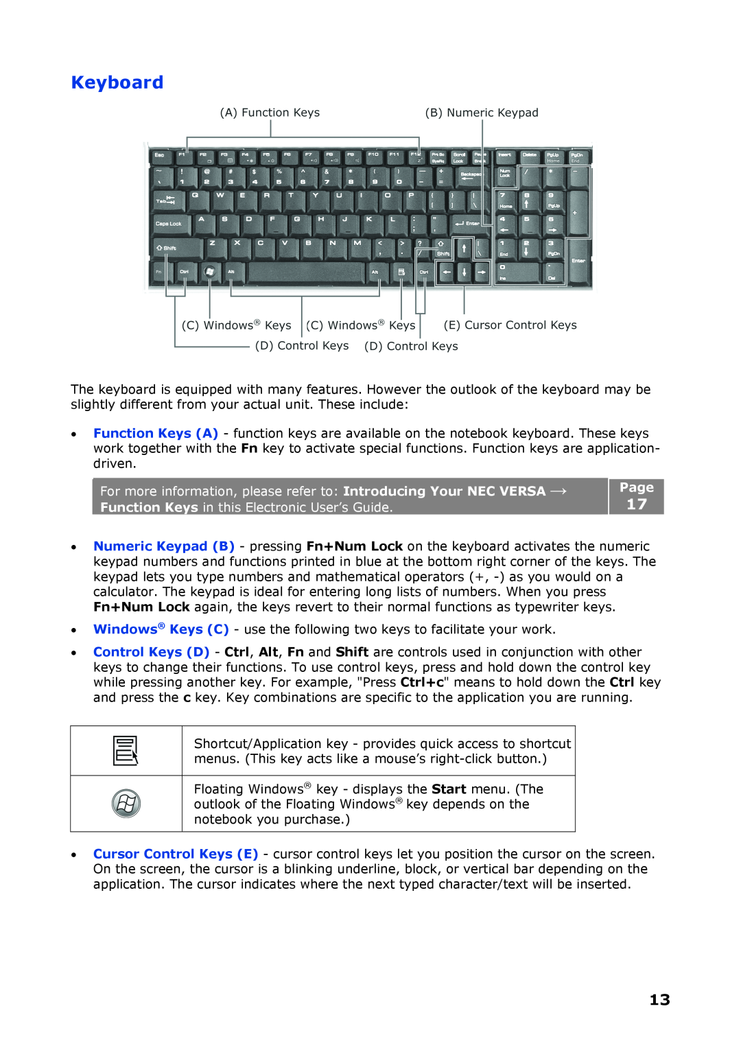 NEC P8510 manual Keyboard, Page 