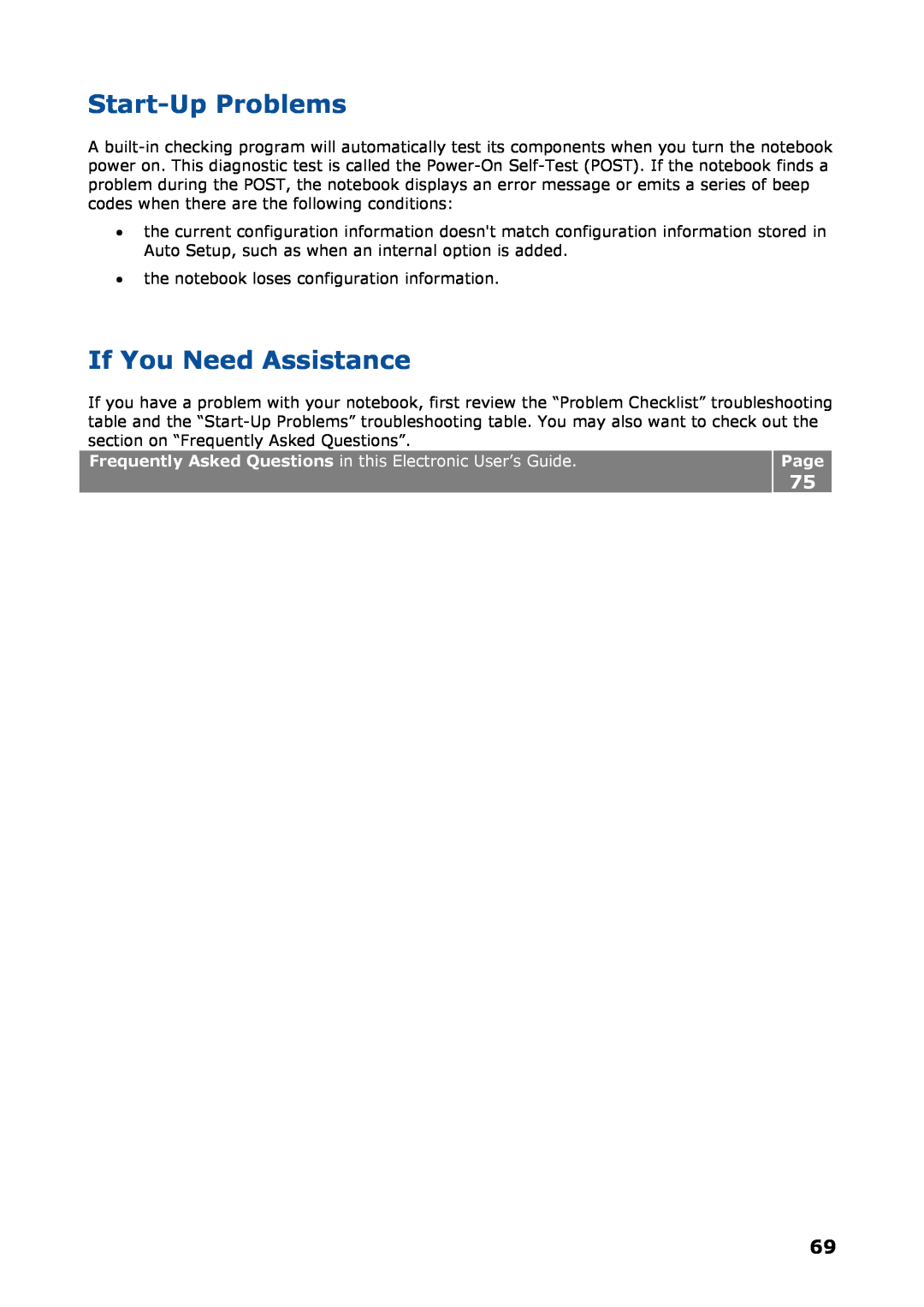 NEC P8510 Start-Up Problems, If You Need Assistance, Frequently Asked Questions in this Electronic User’s Guide, Page 