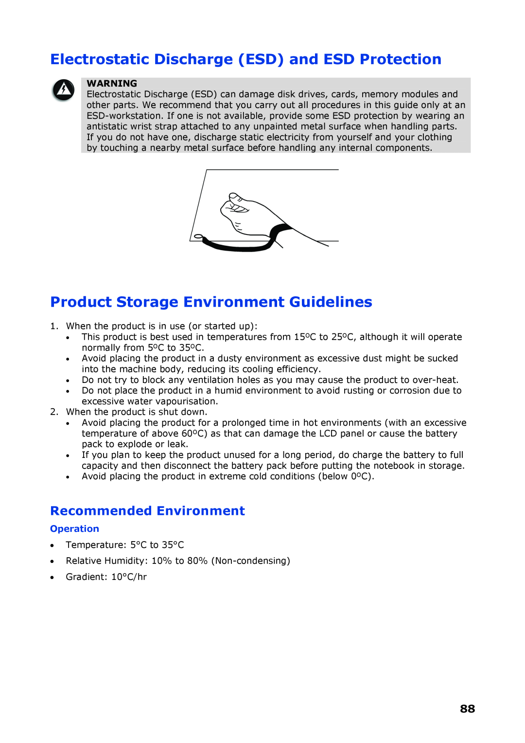 NEC P8510 Electrostatic Discharge ESD and ESD Protection, Product Storage Environment Guidelines, Recommended Environment 