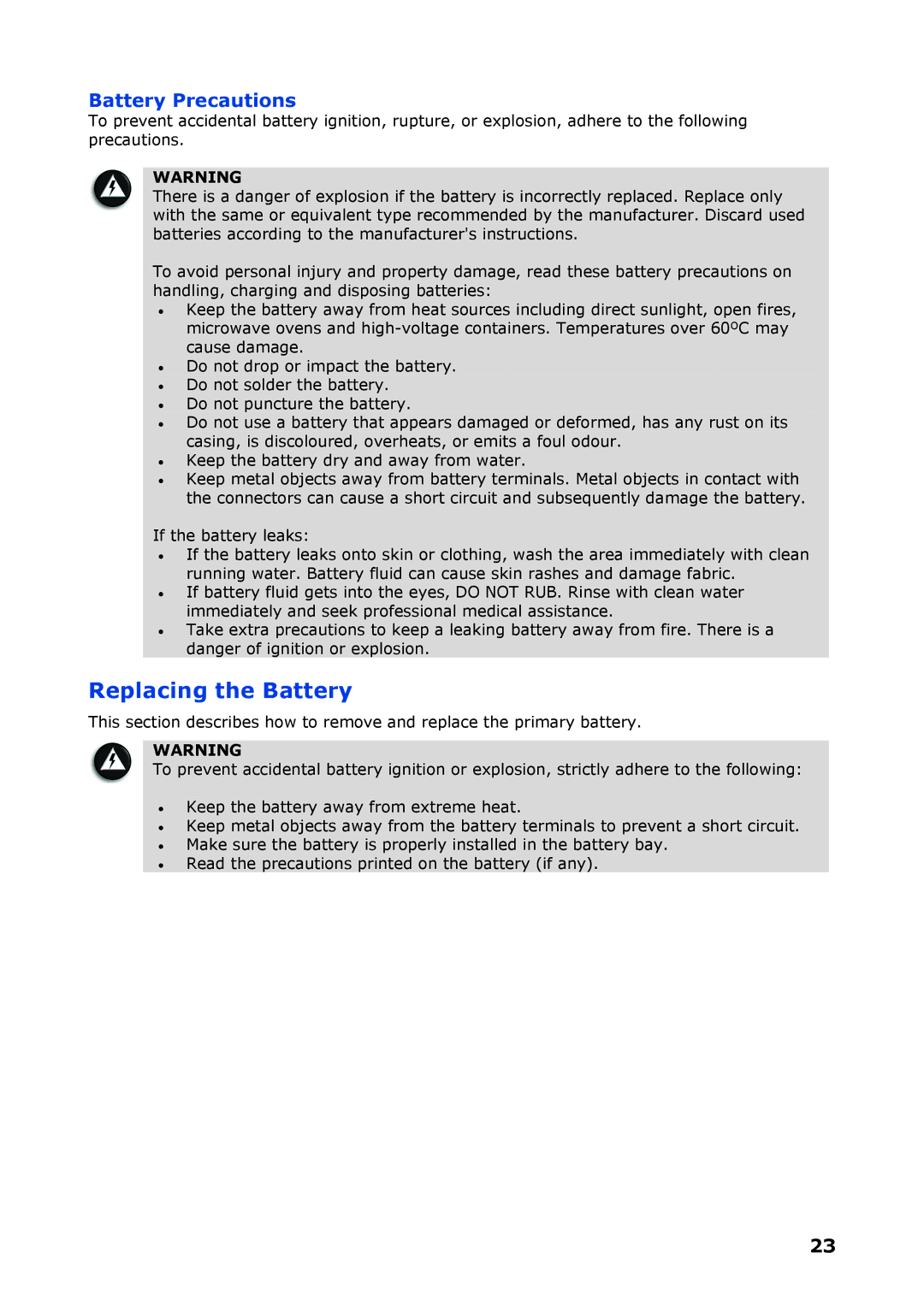 NEC P8510 manual Replacing the Battery, Battery Precautions 