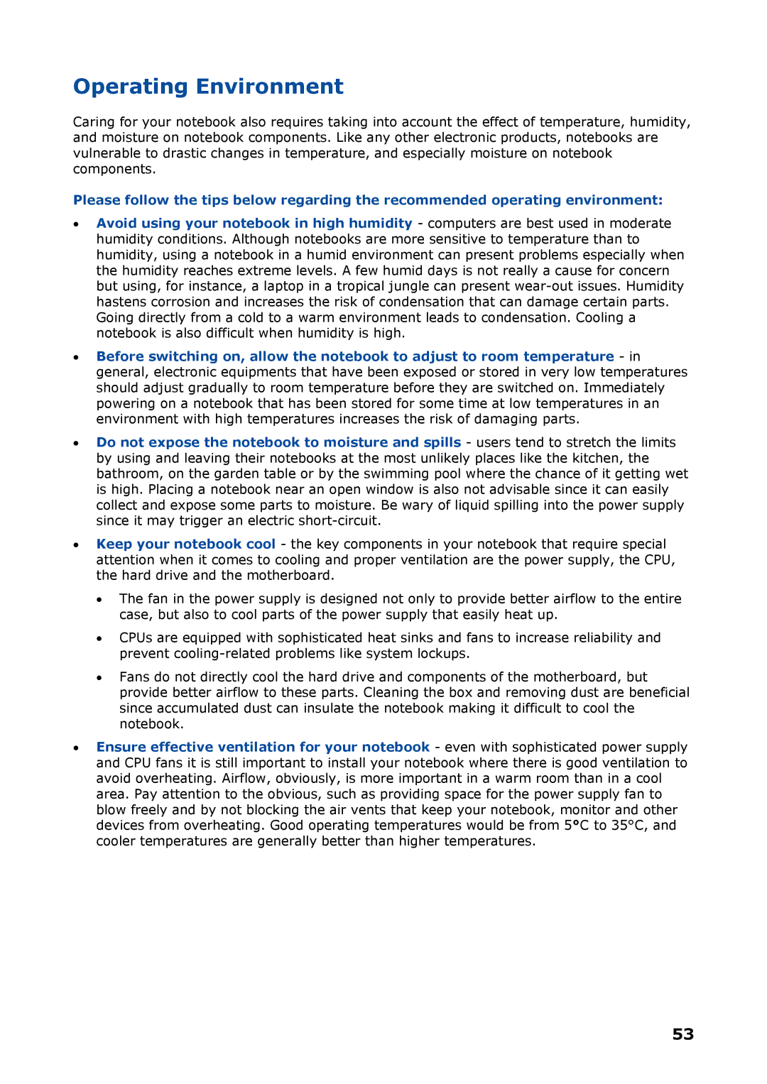 NEC P8510 manual Operating Environment 