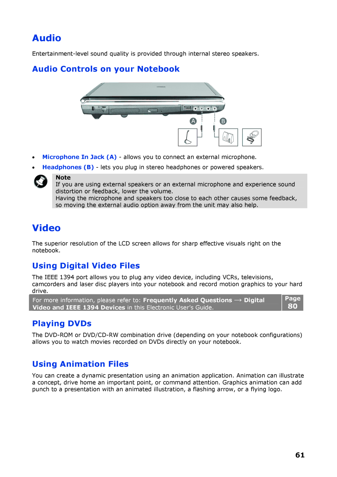 NEC P8510 manual Audio, Video 