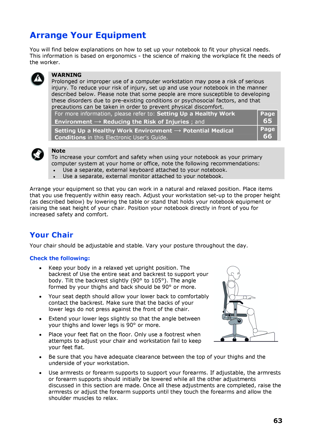 NEC P8510 manual Arrange Your Equipment, Your Chair, Check the following 