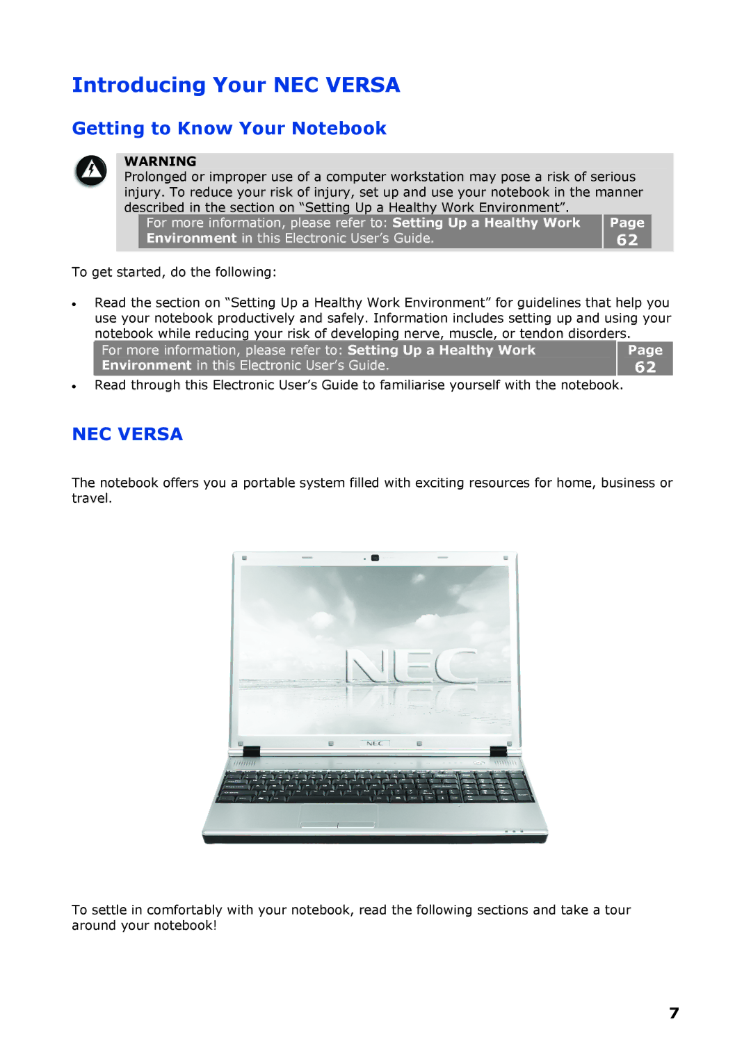 NEC P8510 manual Introducing Your NEC Versa, Getting to Know Your Notebook 