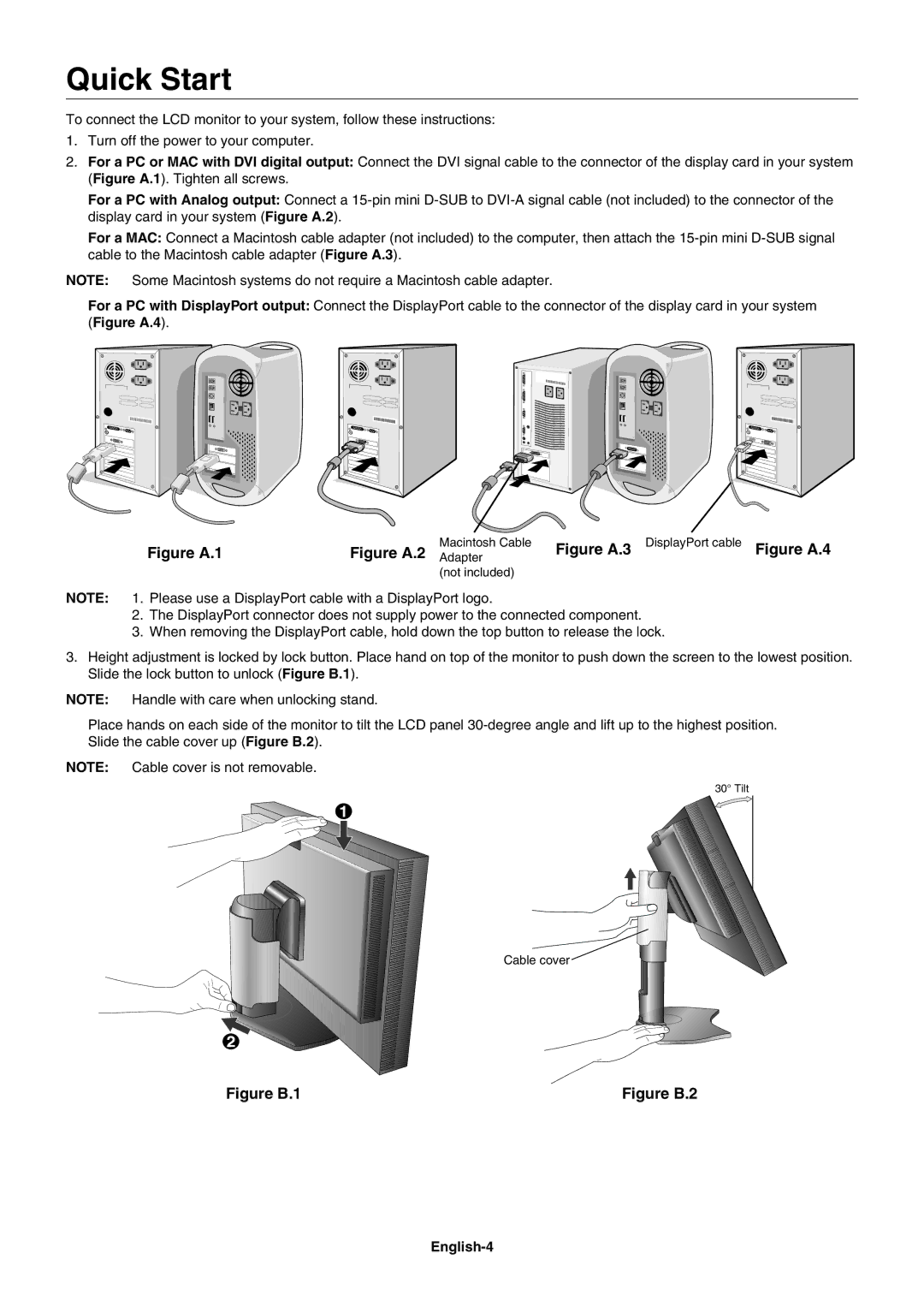 NEC PA241W user manual Quick Start, English-4 