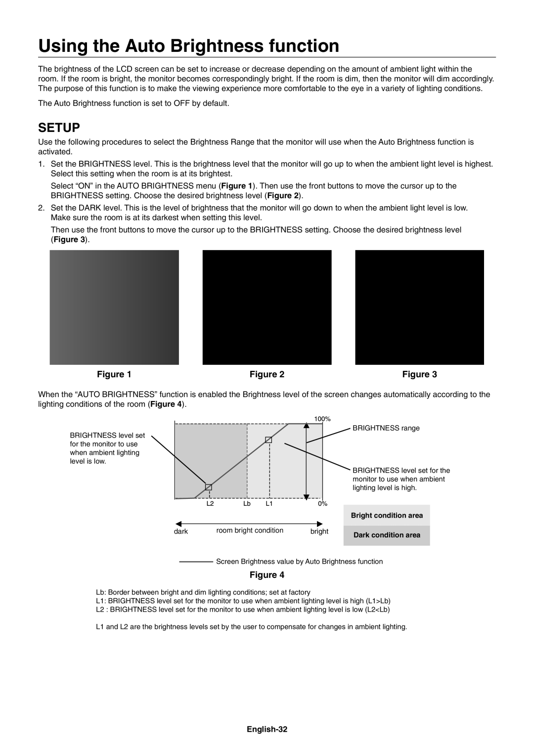 NEC PA242W user manual Using the Auto Brightness function, English-32 