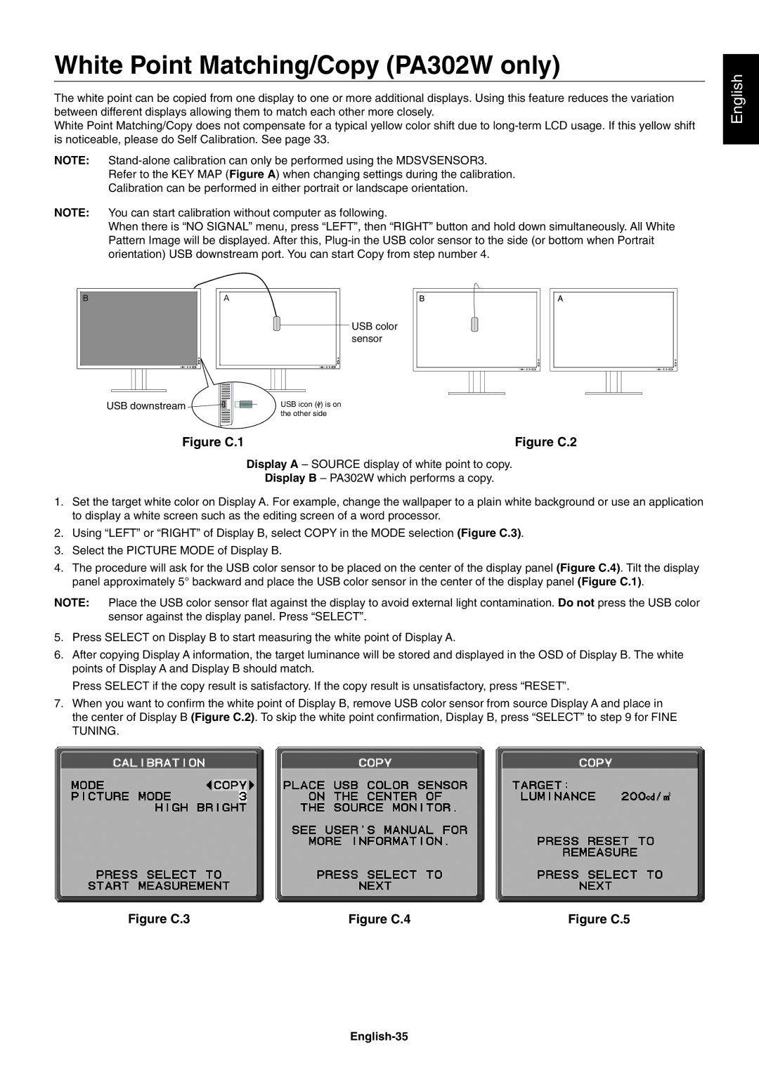 NEC PA242W user manual White Point Matching/Copy PA302W only, English-35 