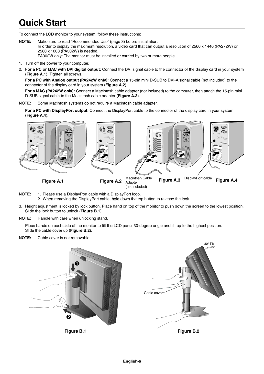 NEC PA242W user manual Quick Start, English-6 