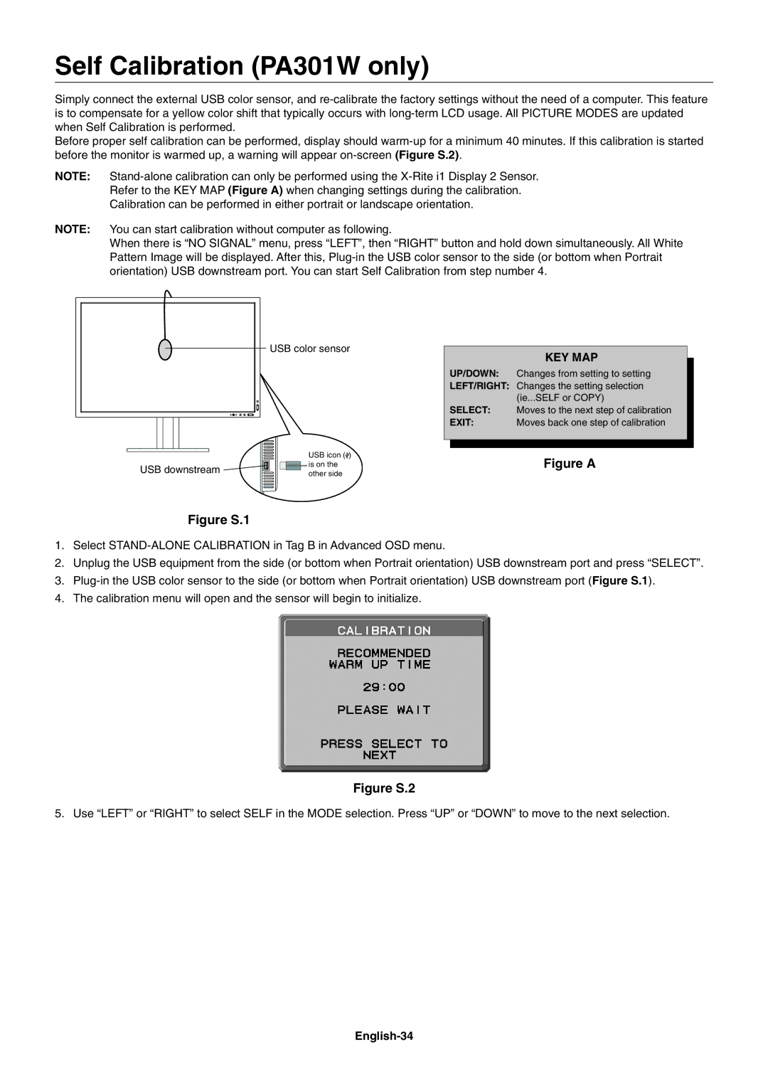 NEC PA231W user manual Self Calibration PA301W only, English-34 