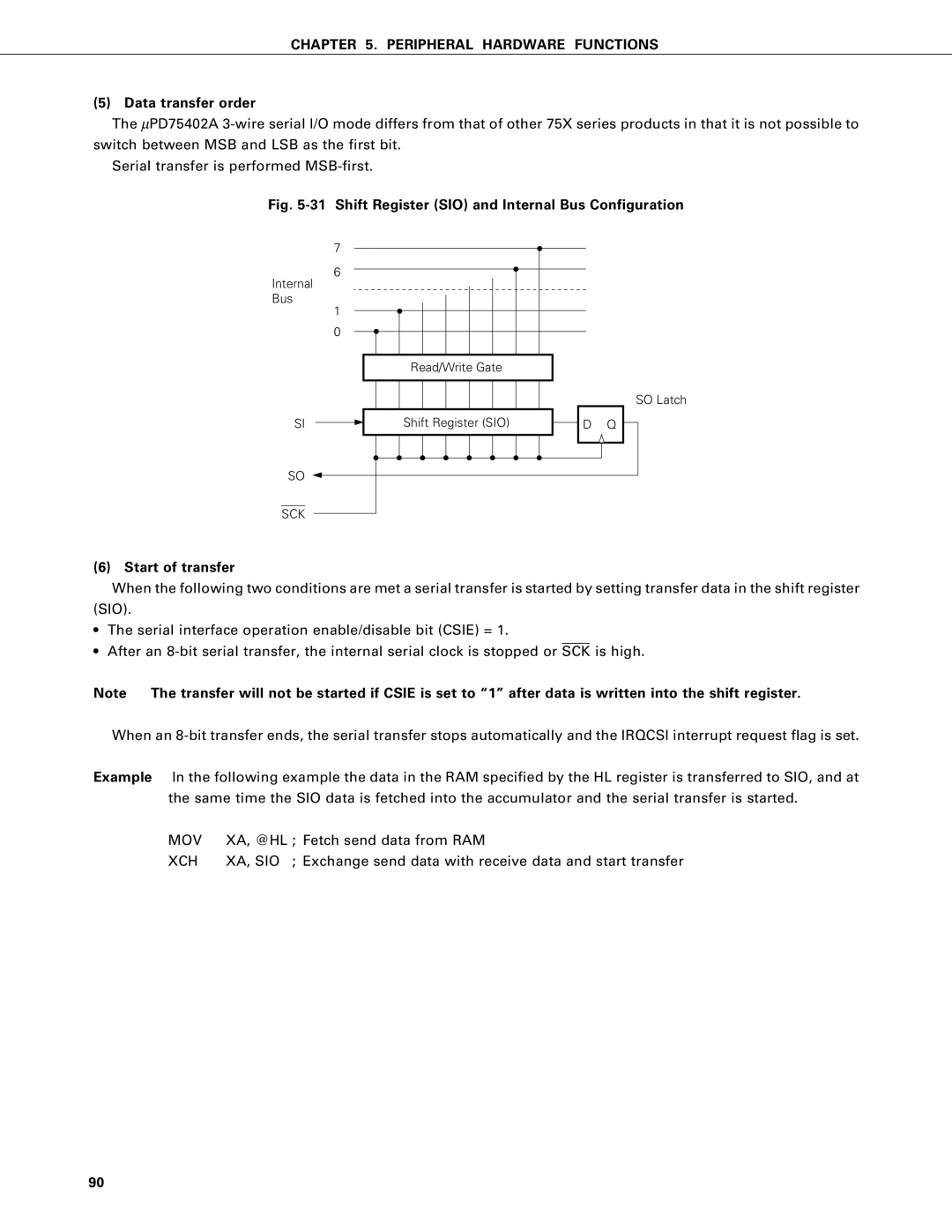 NEC PD75402A, PD75P402 user manual Data transfer order, Start of transfer 