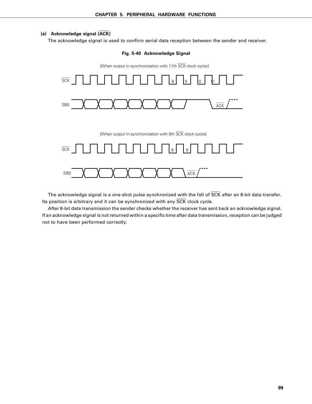 NEC PD75P402, PD75402A user manual Acknowledge signal ACK, SCK SB0 ACK 