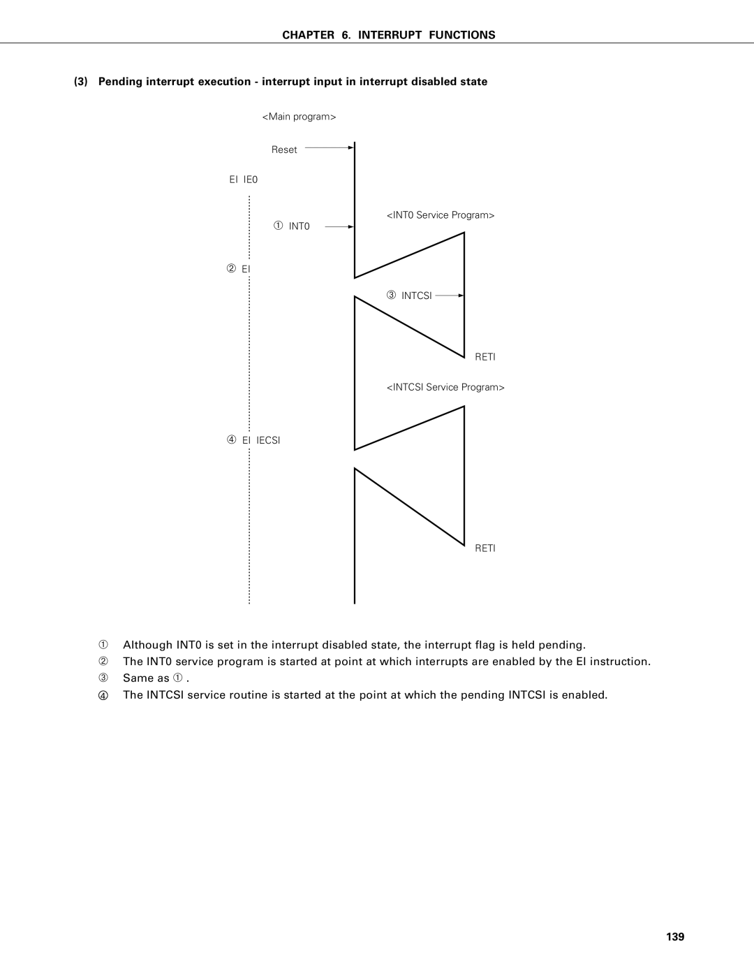 NEC PD75P402, PD75402A user manual 139, EI IE0, ➂ Intcsi Reti, ➃ EI Iecsi Reti 