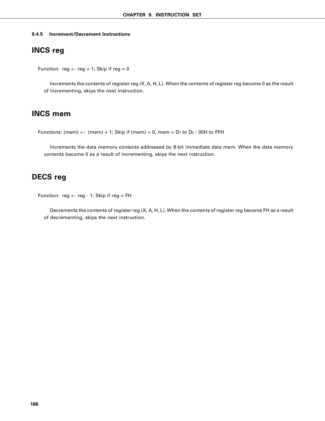 NEC PD75402A, PD75P402 user manual Incs reg, 166 