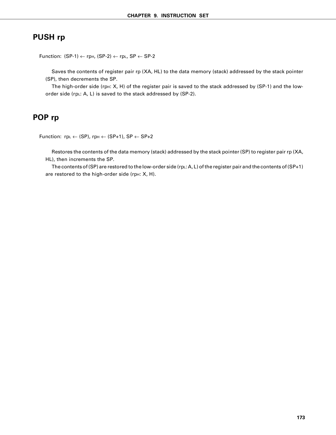 NEC PD75P402, PD75402A user manual Push rp, 173 