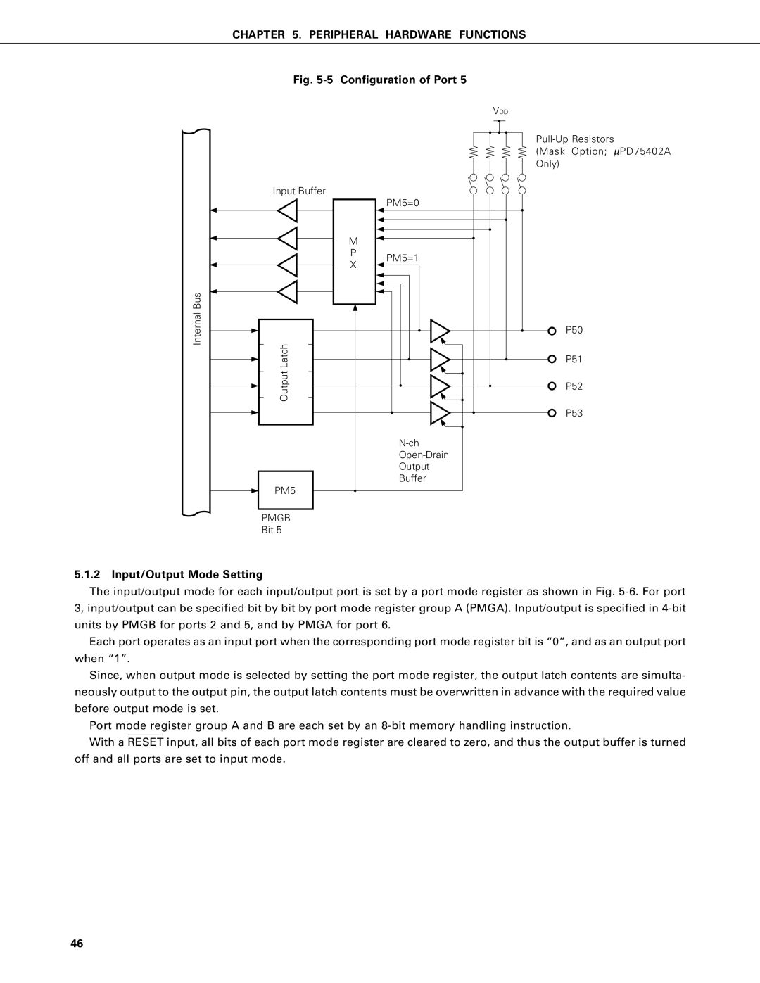 NEC PD75402A, PD75P402 user manual Input/Output Mode Setting, PM5 Pmgb 