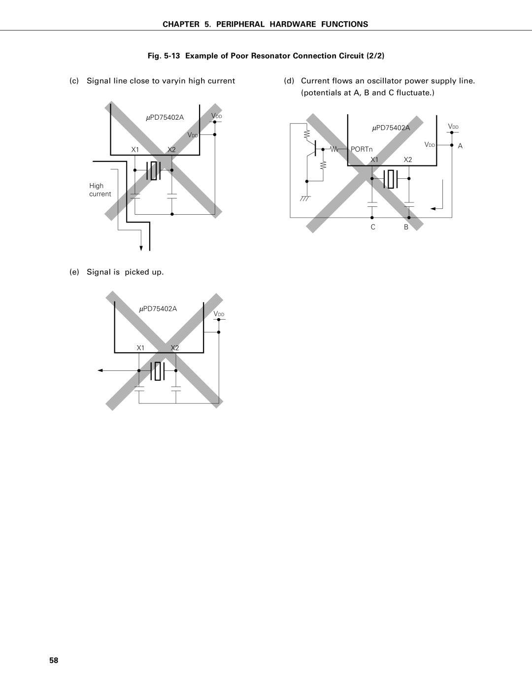 NEC PD75402A, PD75P402 user manual Example of Poor Resonator Connection Circuit 2/2 