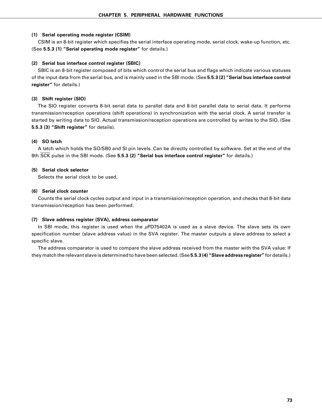 NEC PD75P402 Serial operating mode register Csim, Serial bus interface control register Sbic, Shift register SIO, SO latch 