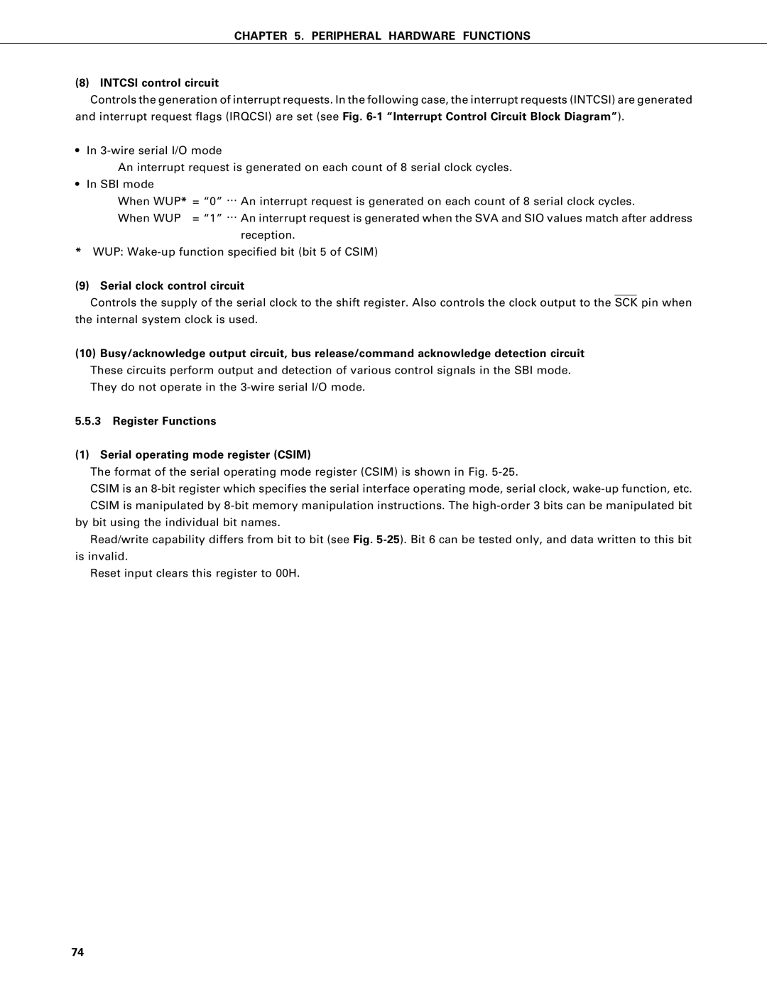 NEC PD75402A Intcsi control circuit, Serial clock control circuit, Register Functions Serial operating mode register Csim 