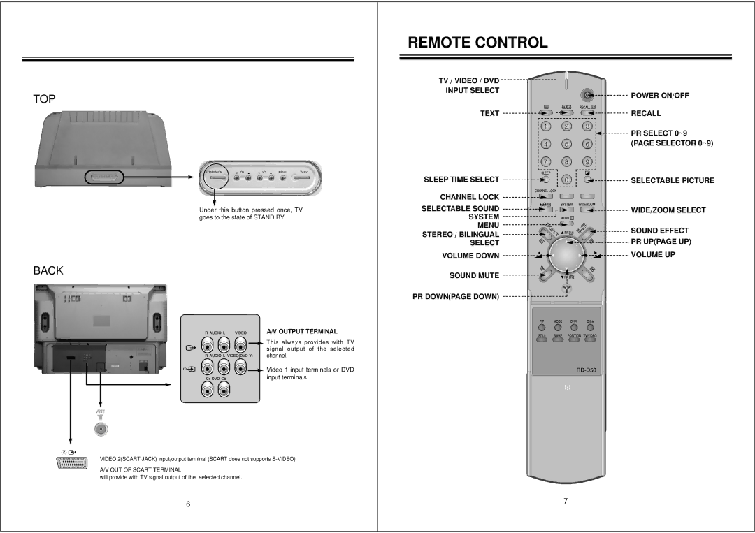 NEC PF32W503 instruction manual Remote Control, Output Terminal 