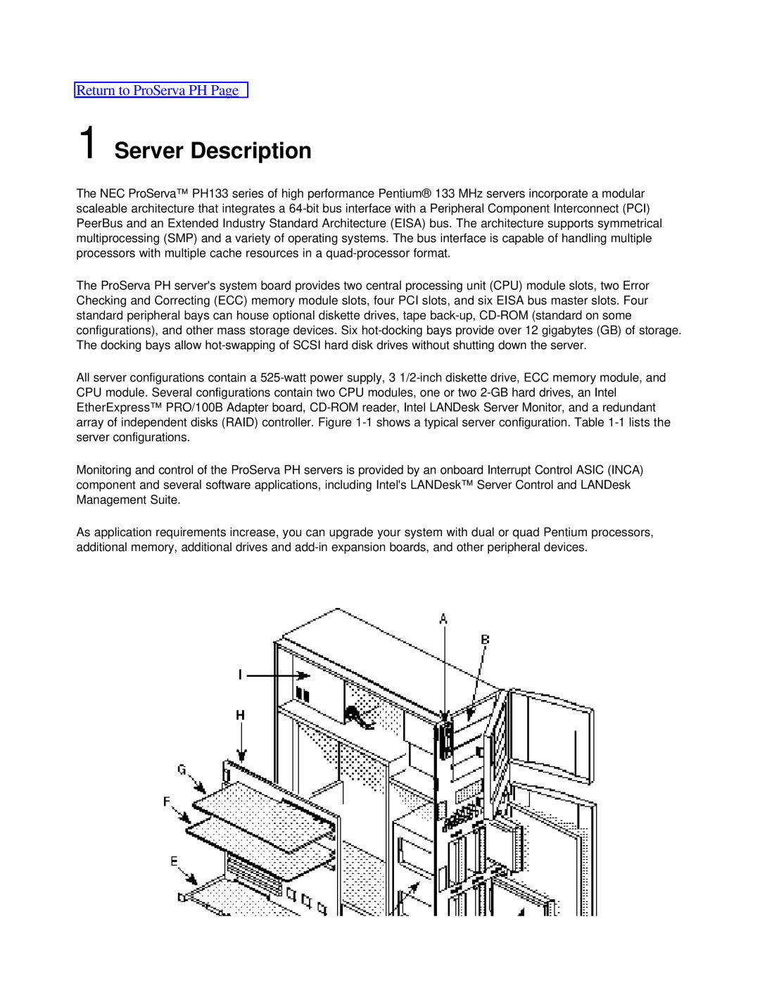 NEC PH133 manual Server Description, Return to ProServa PH Page 