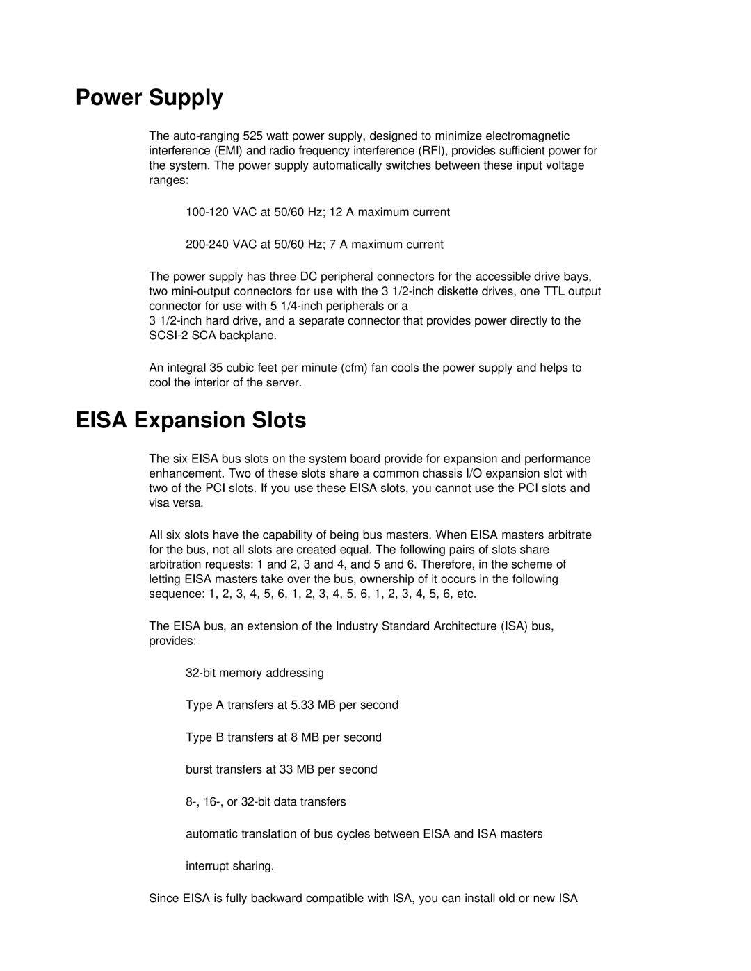 NEC PH133 manual Power Supply, EISA Expansion Slots 