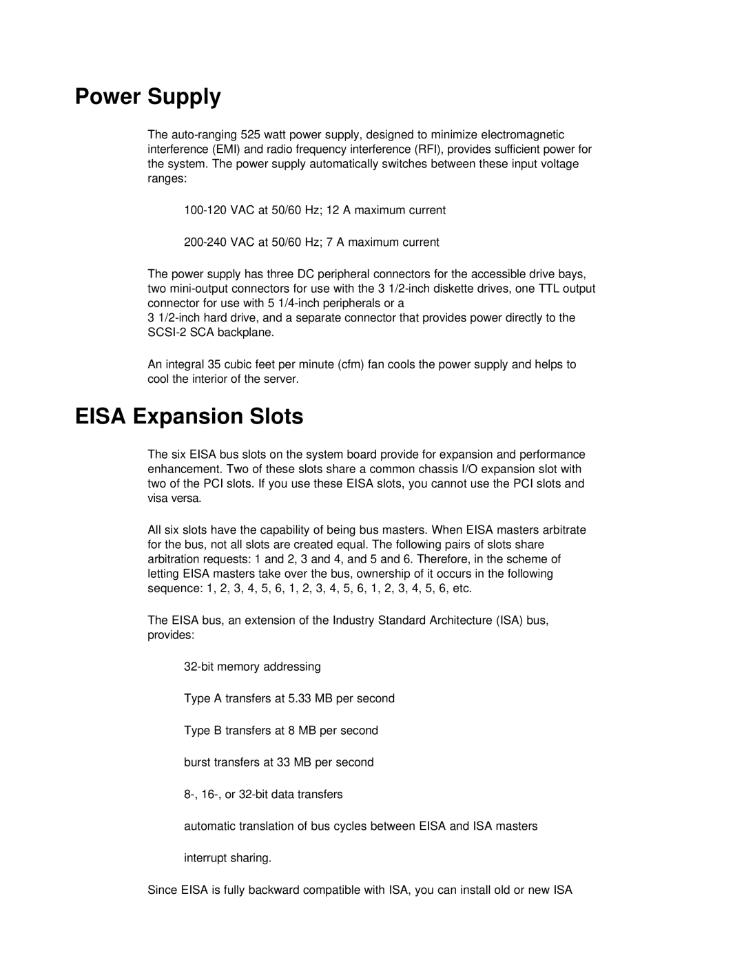 NEC PH133 manual Power Supply, Eisa Expansion Slots 