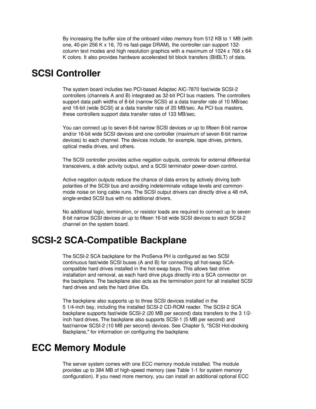 NEC PH133 manual Scsi Controller, SCSI-2 SCA-Compatible Backplane, ECC Memory Module 