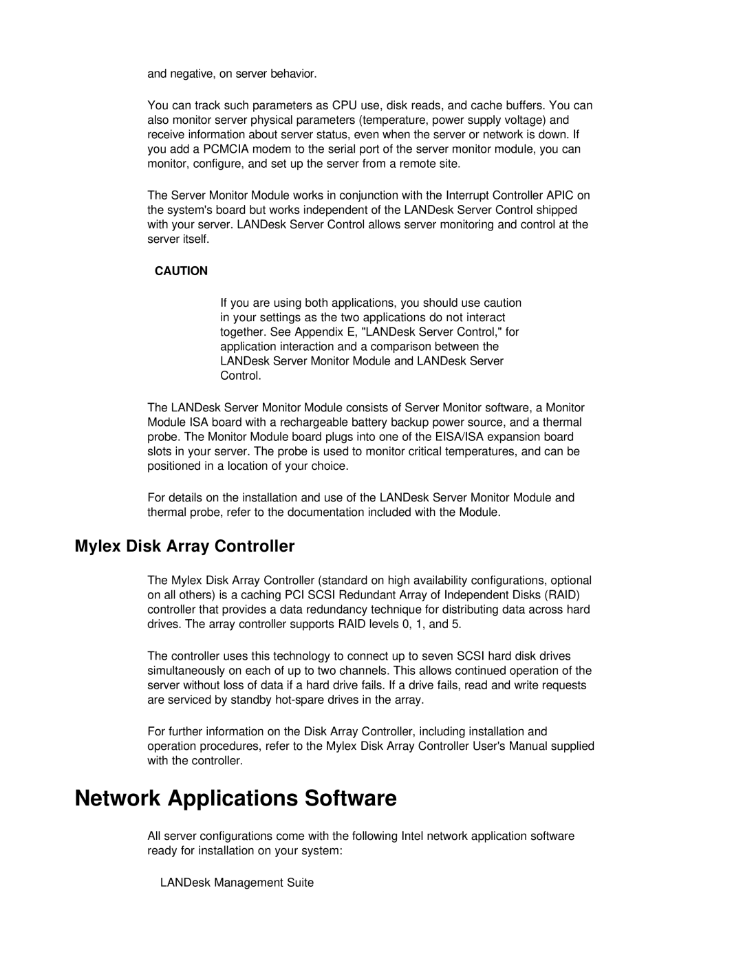 NEC PH133 manual Network Applications Software, Mylex Disk Array Controller 