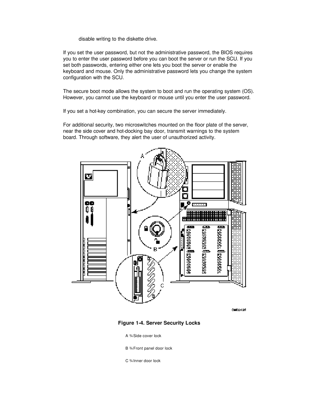 NEC PH133 manual Server Security Locks 