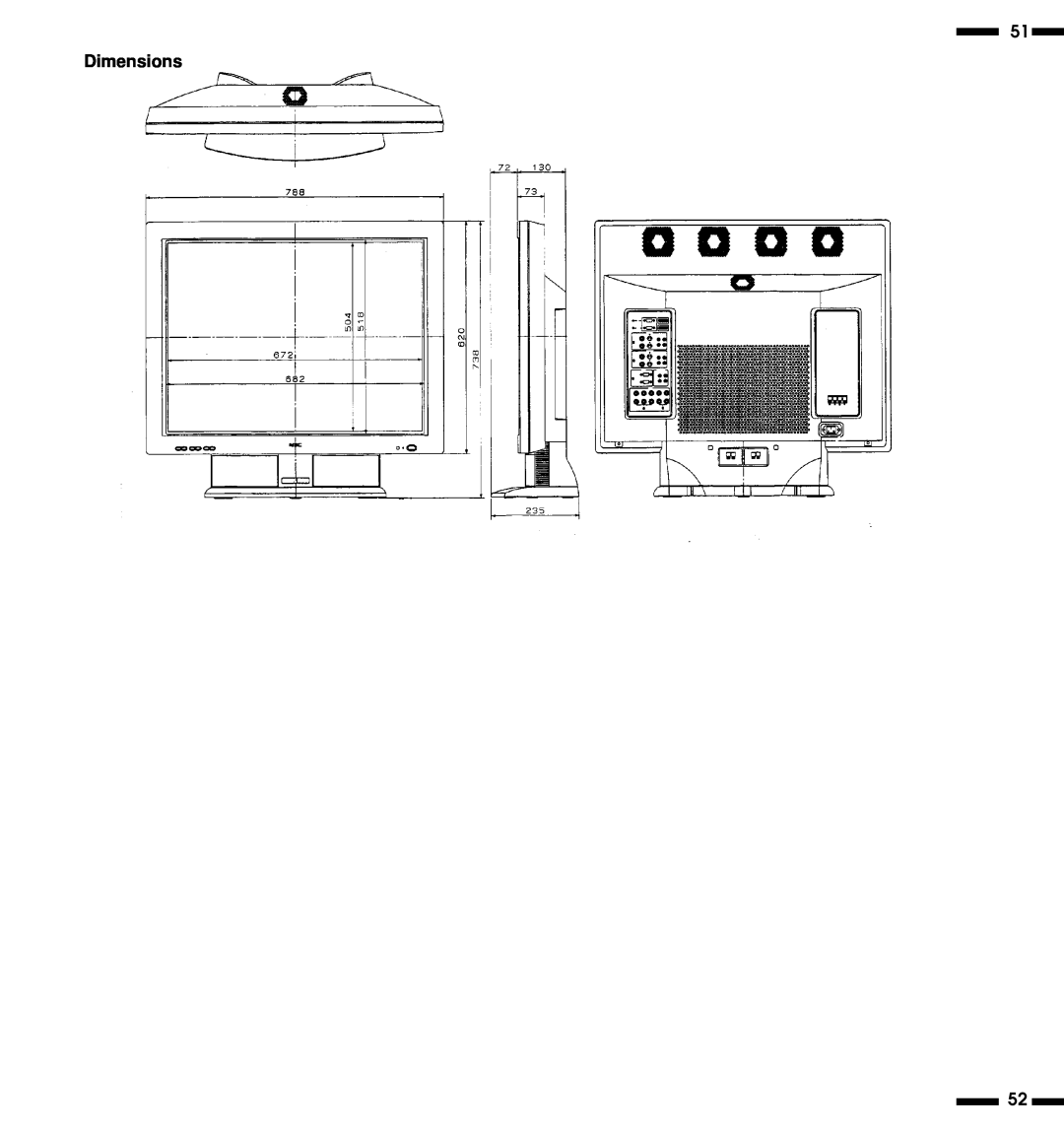 NEC PlasmaSync 3300 user manual Dimensions 
